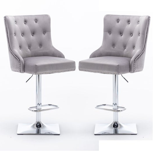 Knightsbridge Light Grey Velvet Gas Lift Bar Stool In Pair