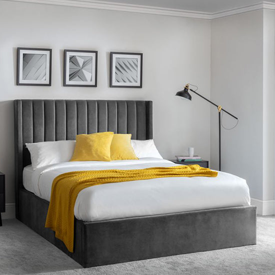 Langham Scalloped Headboard Storage Super King Size Bed In Grey