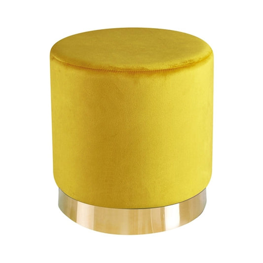 Lara Ochre Yellow Velvet Pouffe With Golden Metal Base