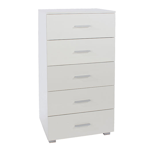 Elmont Tall Wooden Chest Of 5 Drawers In White
