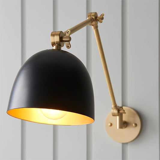 Lehal Matt Black Shade Swing Arm Wall Light In Antique Brass