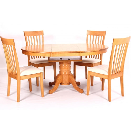 Leicester Extending Wooden Dining Set In Light Oak With 4 Chairs