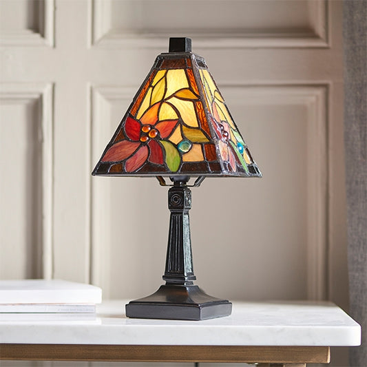 Lelani Mini Tiffany Glass Table Lamp In Matt Black