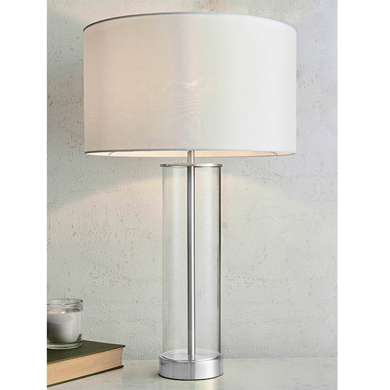 Lessina Vintage White Fabric Touch Table Lamp In Bright Nickel