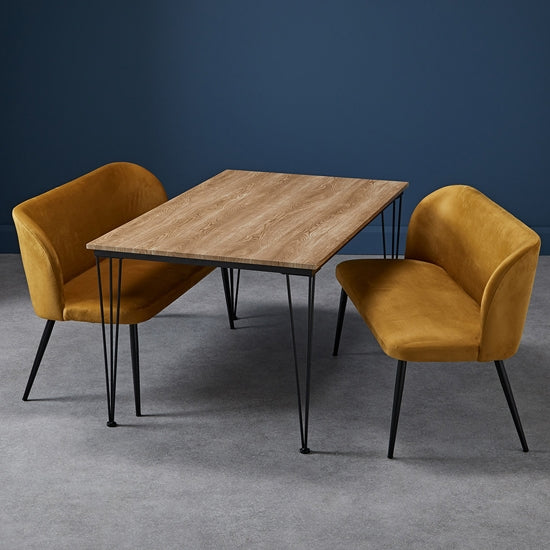 Liberty Medium Wooden Dining Table In Oak With 2 Zara Mustard Benches