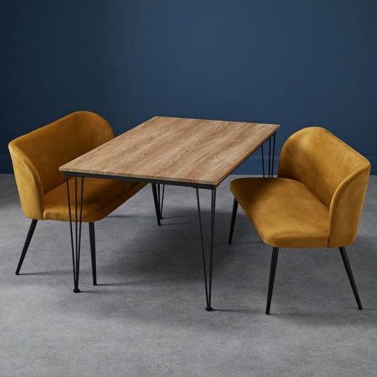 Liberty Medium Wooden Dining Table In Oak With 2 Zara Mustard Benches