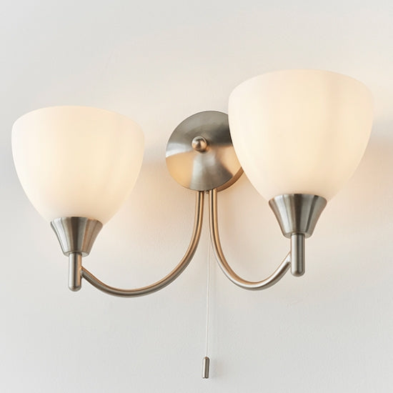 Lightson Matt Opal Glass Shade 2 Lights Wall Light In Satin Chrome