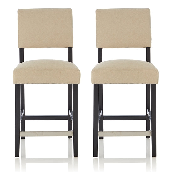 Linnaea Cream Fabric Upholstered Bar Stools With Black Legs In Pair
