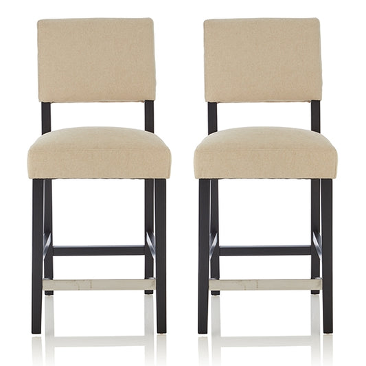 Linnaea Cream Fabric Upholstered Bar Stools With Black Legs In Pair