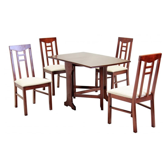 Liverpool Gateleg Wooden Dining Set In Mahogany With 4 Chairs