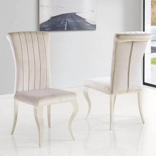 Liyana Cream Soft Velvet Upholstered Dining Chairs In Pair