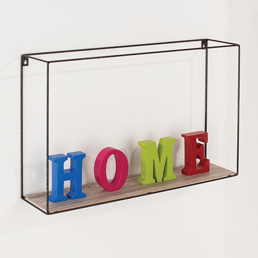 Loft Wooden Rectangular Display Wall Shelf In Wood Effect