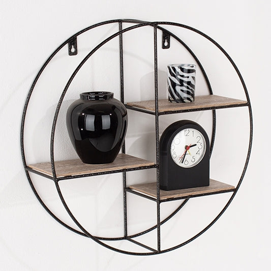 Loft Wooden Round Display Wall Shelf In Wood Effect