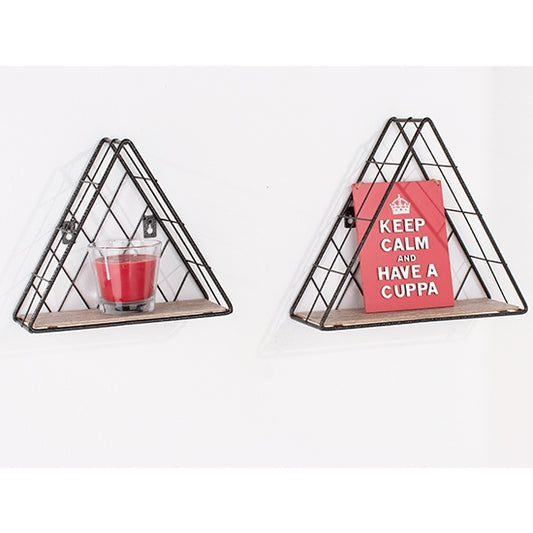 Loft Wooden Set Of 2 Triangle Display Wall Shelves In Wood Effect