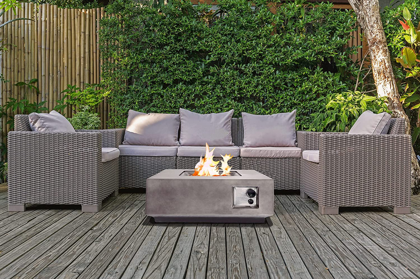 Loki Garden And Patio Gas Fire Pit In Light Grey Eco-Stone