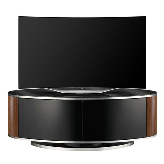 Luna Wooden TV Stand In Black High Gloss And Walnut With Push Release Doors