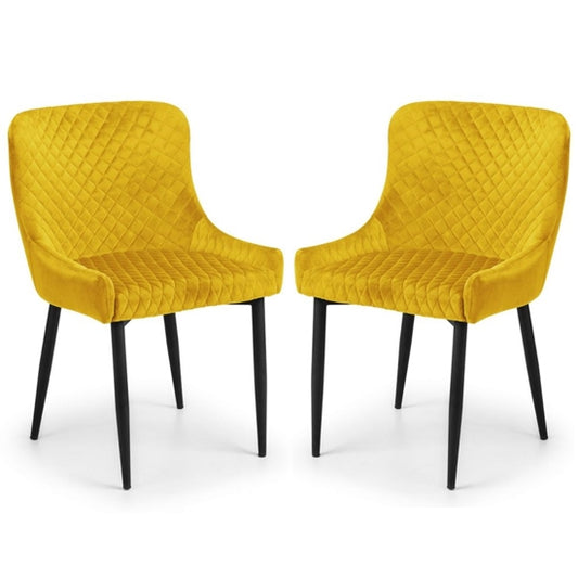 Luxe Mustard Velvet Upholstered Dining Chairs In Pair