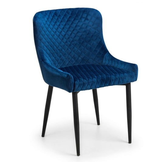 Luxe Velvet Dining Chair In Blue With Black Wooden Legs