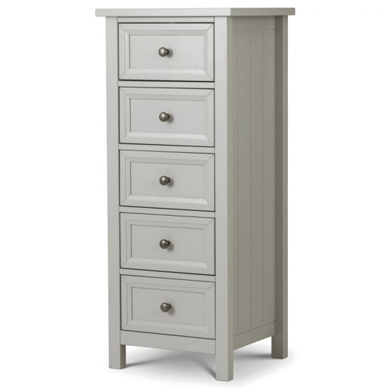 Maine Tall Wooden Chest Of Drawers In Dove Grey With 5 Drawers