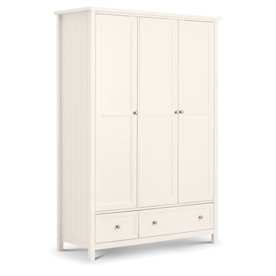 Maine Wooden 3 Doors 3 Drawers Wardrobe In Pure White