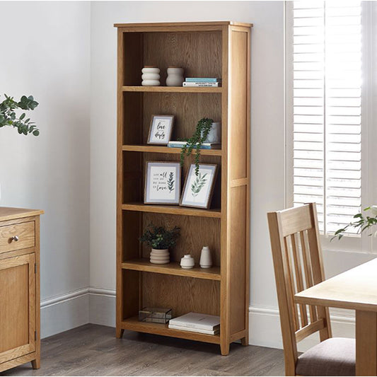 Mallory Tall Wooden Bookcase With 4 Shelves In Oak