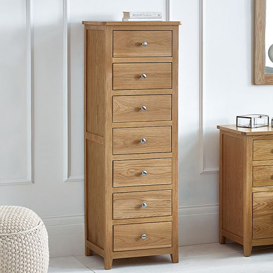 Mallory Tall Wooden Chest Of 7 Drawers In Oak