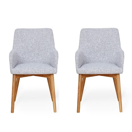 Mammoth Light Grey Linen Fabric Dining Chair In Pair