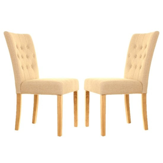 Mammoth Oak Flare Back Biscuit Fabric Dining Chairs In Pair