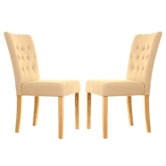 Mammoth Oak Flare Back Biscuit Fabric Dining Chairs In Pair