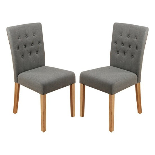 Mammoth Oak Flare Back Slate Fabric Dining Chairs In Pair