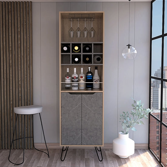 Manhattan Wooden Tall Bar Cabinet In Bleached Pine Effect