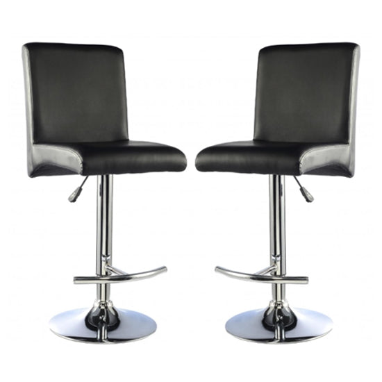 Manor Black Faux Leather Bar Stools In Pair With Chrome Base