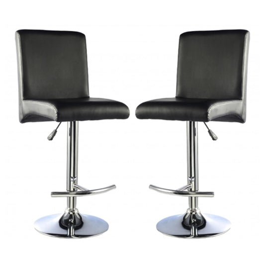 Manor Black Faux Leather Bar Stools In Pair With Chrome Base
