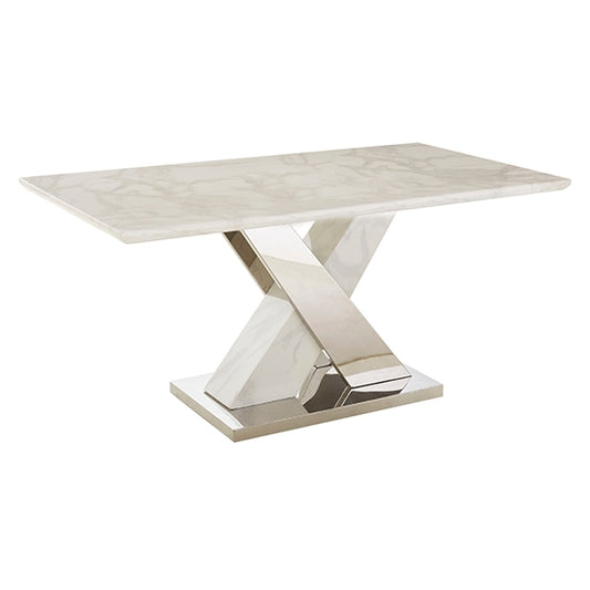 Marco Marble 160cm Dining Table In White With X-Style Base