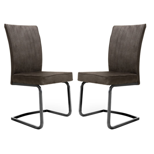 Marlin Cantilever Brown Velvet Dining Chairs In Pair