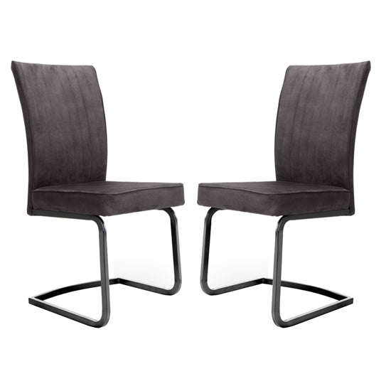 Marlin Cantilever Grey Velvet Dining Chairs In Pair