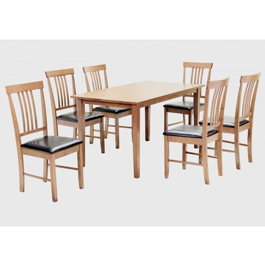 Massa Large Wooden Dining Set In Natural With 6 Chairs