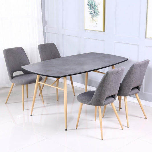 Matola Stone Effect Glass Dining Set With 4 Fabric Grey Chairs