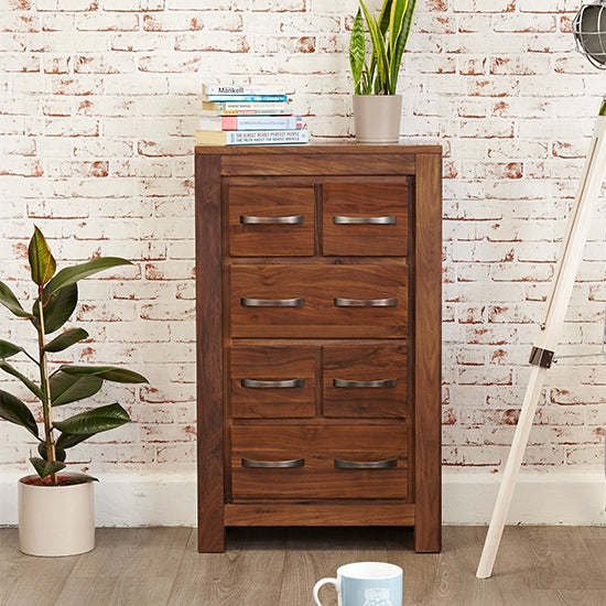 Mayan Wooden DVD Storage Chest Of Drawers In Walnut