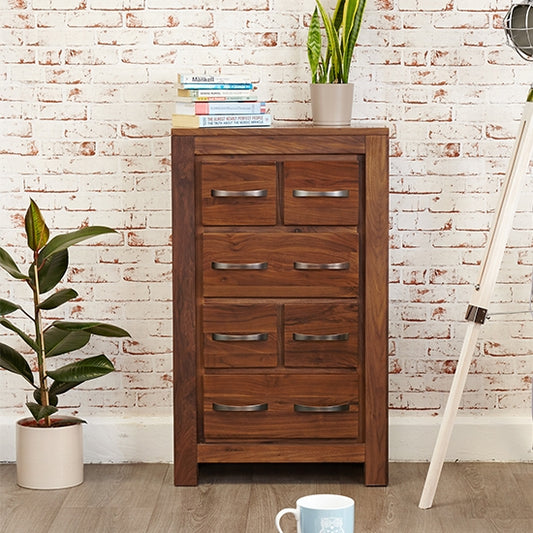 Mayan Wooden DVD Storage Chest Of Drawers In Walnut