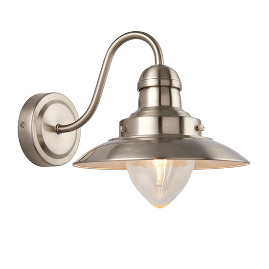 Mendip Clear Glass Wall Light In Satin Nickel