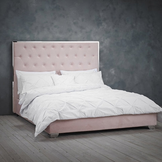 Meribel Velvet Upholstered King Size Bed In Pink
