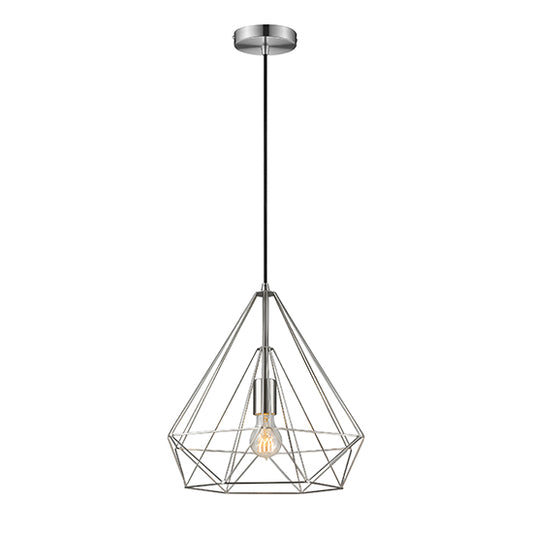 Merton 1 Bulb Double-Layered Cage Small Ceiling Pendant Light In Satin Nickel