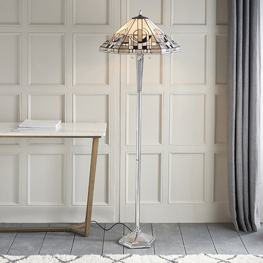 Metropolitan Tiffany Glass Floor Lamp In Polished Aluminium