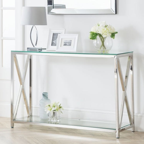 Miami Glass Console Table With Chrome Legs