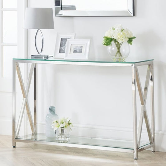 Miami Glass Console Table With Chrome Legs