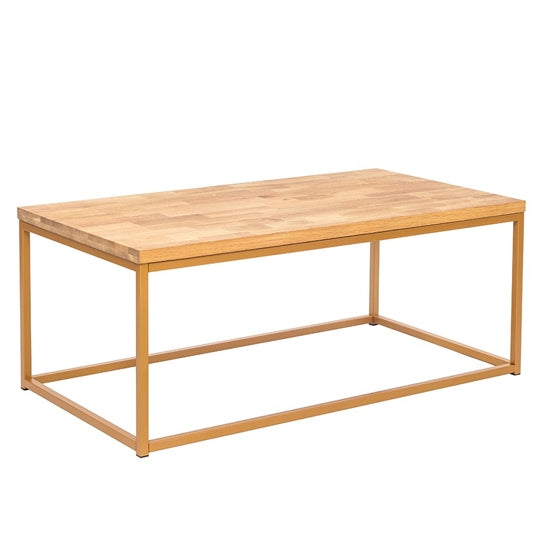 Mirelle Wooden Coffee Table Solid In Oak With Gold Metal Frame