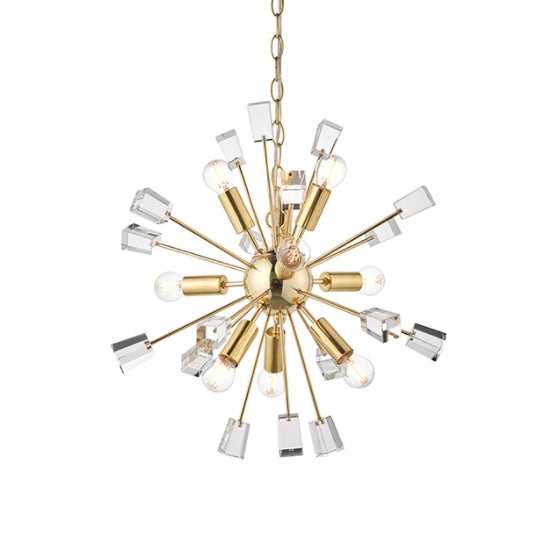 Miro 9 Lights Clear Crystal Ceiling Pendant Light In Satin Brass