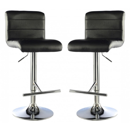 Molly Black Faux Leather Bar Stools In Pair With Chrome Base
