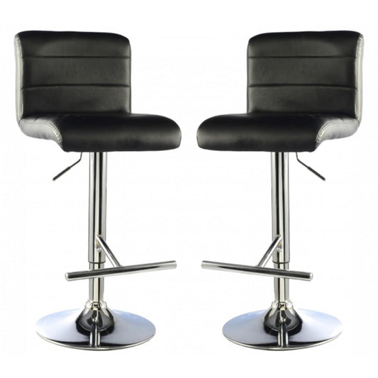 Molly Black Faux Leather Bar Stools In Pair With Chrome Base